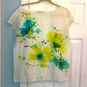 LOFT pretty aqua and yellow floral top.